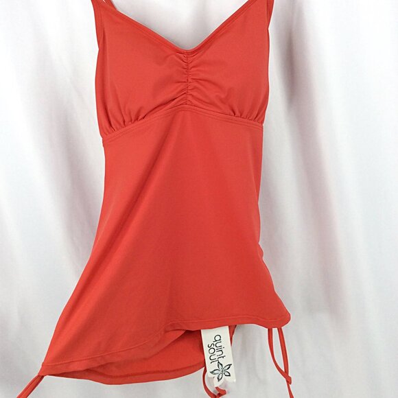 NWT Quint Soul Tankini Top Women Small Strappy Cross Backless Coral Red Swimsuit - Picture 3 of 8